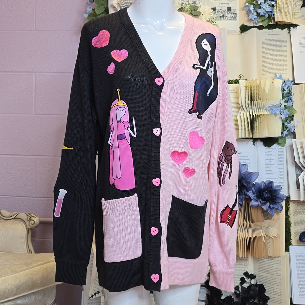 NWT Adventure Time Bubblegum & Marceline Cardigan Hot Topic SM Black&Pink